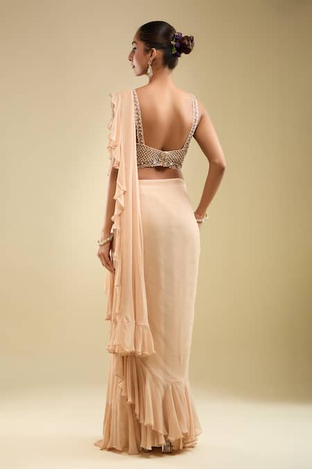 Samyukta Singhania Ruffle Pre-Draped Saree With Embroidered Blouse 