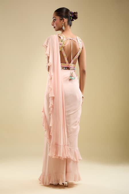 Samyukta Singhania Ruffle Pre-Draped Saree With Embroidered Blouse 