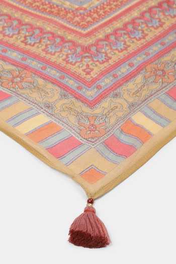 Ritu Kumar_Peach Tassels Vasu Square Scarf_Online_at_Aza_Fashions