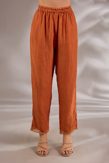 Buy_Studio A_Tan Chanderi Sequins, Beads V-neck Mul Hand Embroidered Flared Anarkali Set _Online_at_Aza_Fashions