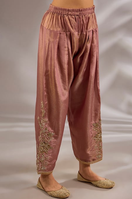 Buy_Studio A_Pink Net, Tissue Embroidery, Sequins V-neck Hand Anarkali Set _Online_at_Aza_Fashions