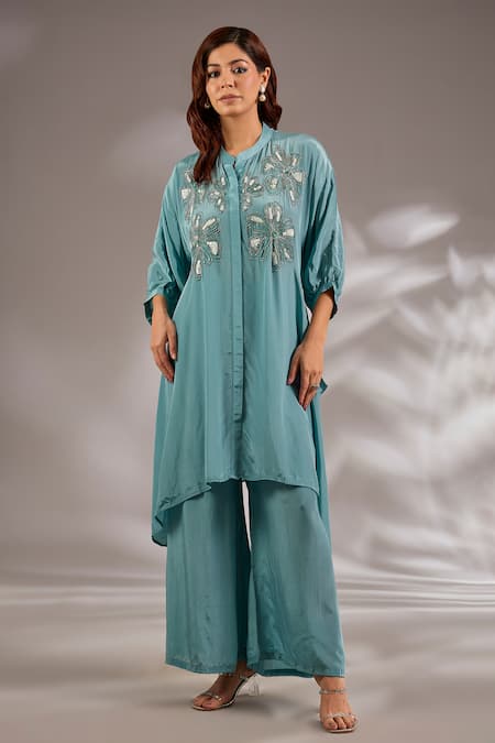 Studio A Sequin Embroidered Asymmetric Kaftan & Pant Set 