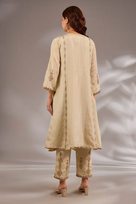 Studio A Tissue Hand Embroidered Flared Kurta Set 