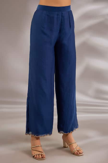 Buy_Studio A_Blue Chanderi Embroidery V-neck Mul Hand Flared Anarkali Set _Online_at_Aza_Fashions