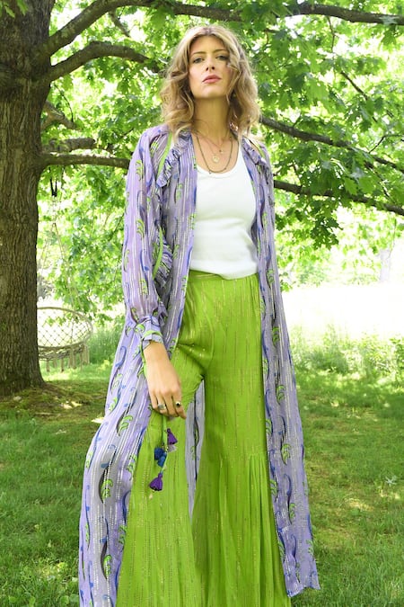 Buy Style Junkiie Purple Ruffled Lurex Duster Jacket Online at Aza Fashions Buy_Style Junkiie_Purple Ruffled Lurex Duster Jacket _Online_at_Aza_Fashions