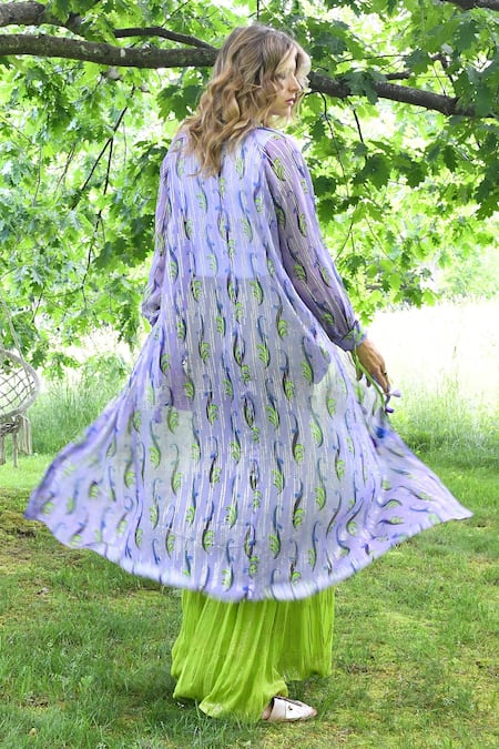 Style Junkiie Purple Ruffled Lurex Duster Jacket 