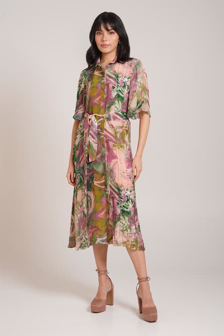 Advait_Ira Pleated Dress _Online_at_Aza_Fashions