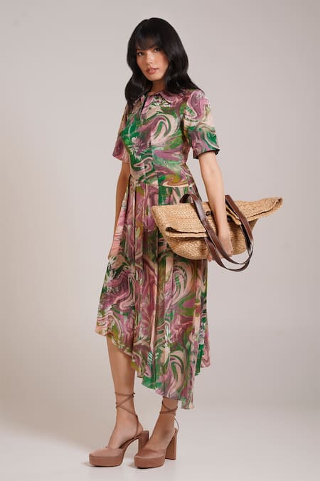 Advait_Ira Printed Polo Dress _at_Aza_Fashions