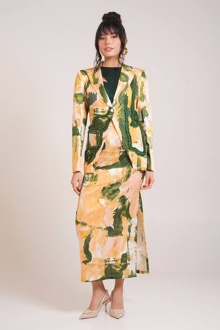 Buy_Advait_Ceri Printed Blazer Skirt Set _Online_at_Aza_Fashions