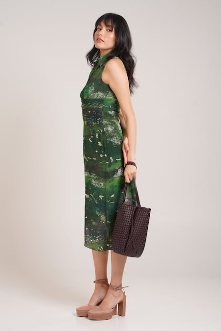 Advait_Sage Printed Shirt Dress _Online_at_Aza_Fashions