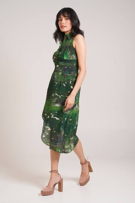 Buy_Advait_Sage Printed Shirt Dress _Online_at_Aza_Fashions