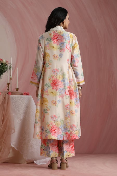 Moh India Rose Mahal Side Gathered Kurta Pant Set 