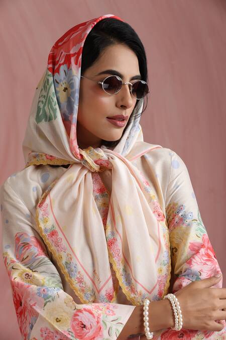 Moh India Rose Mahal Ivory Scarf 