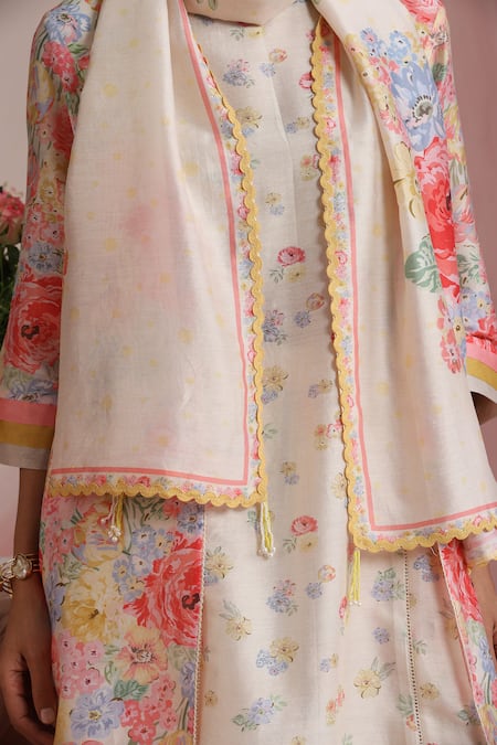 Moh India Rose Mahal Ivory Stole 