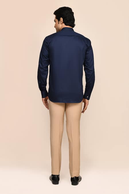 Aryavir Malhotra Navy Blue Eagle Embroidered Shirt 