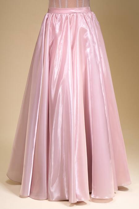 Amit Aggarwal_Pink Asymmetric Rose Draped Gown _Online_at_Aza_Fashions