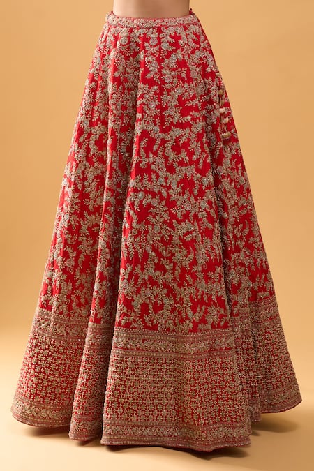 Azeera Red Sequins, Embroidery Leaf Neck Bridal Lehenga Set at Aza Fashions Azeera_Red Sequins, Embroidery Leaf Neck Bridal Lehenga Set _at_Aza_Fashions