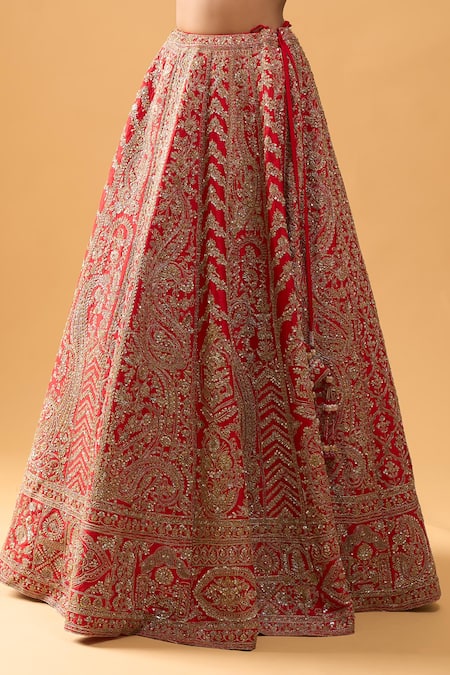 Azeera Red Silk, Chiffon Sequins, Embroidery Sweetheart Neck Bridal Lehenga Set at Aza Fashions Azeera_Red Silk, Chiffon Sequins, Embroidery Sweetheart Neck Bridal Lehenga Set _at_Aza_Fashions