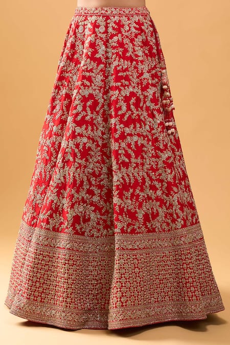 Buy Azeera Red Tassels, Embroidery V-neck Bridal Lehenga Set Online at Aza Fashions Buy_Azeera_Red Tassels, Embroidery V-neck Bridal Lehenga Set _Online_at_Aza_Fashions