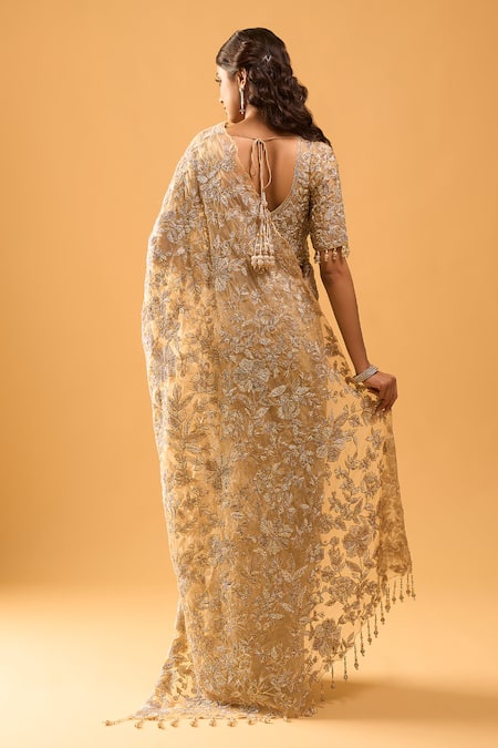 Azeera Embroidered Gold Saree With Blouse