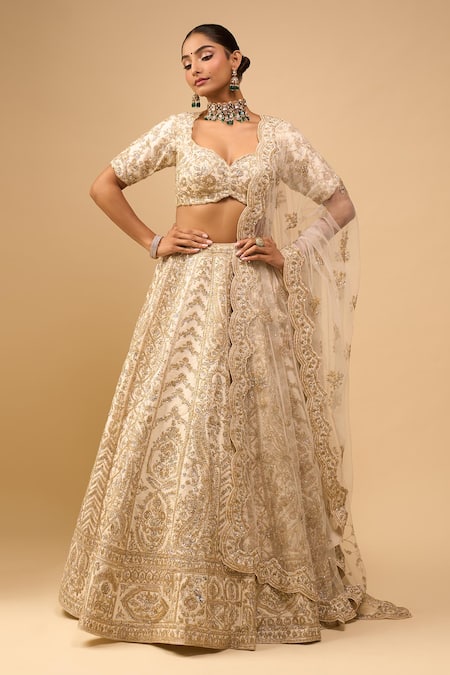 Azeera Ivory Sequins, Embroidery Sweetheart Neck Bridal Lehenga Set 