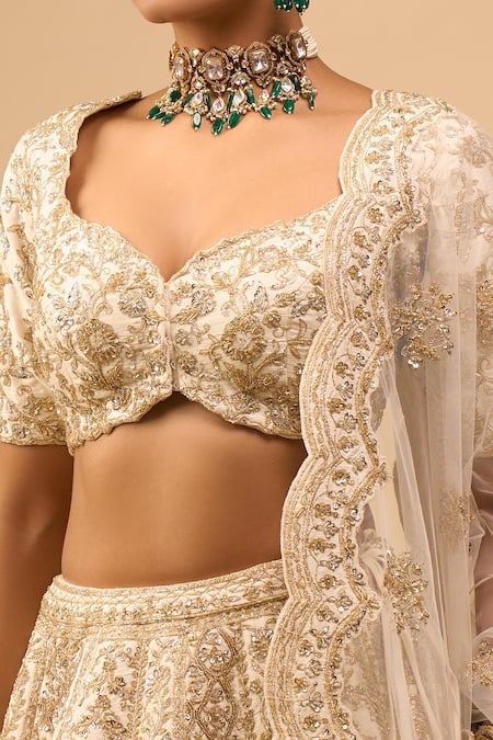 Azeera_Ivory Sequins, Embroidery Sweetheart Neck Bridal Lehenga Set _Online_at_Aza_Fashions