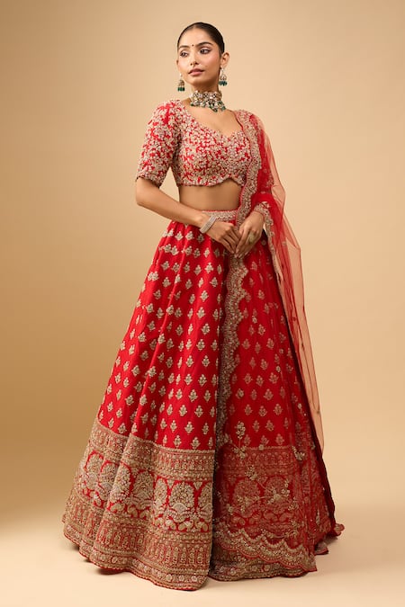 Azeera Red Chiffon Embroidery, Sequins Sweetheart Neck Bridal Lehenga Set Online at Aza Fashions Azeera_Red Chiffon Embroidery, Sequins Sweetheart Neck Bridal Lehenga Set _Online_at_Aza_Fashions