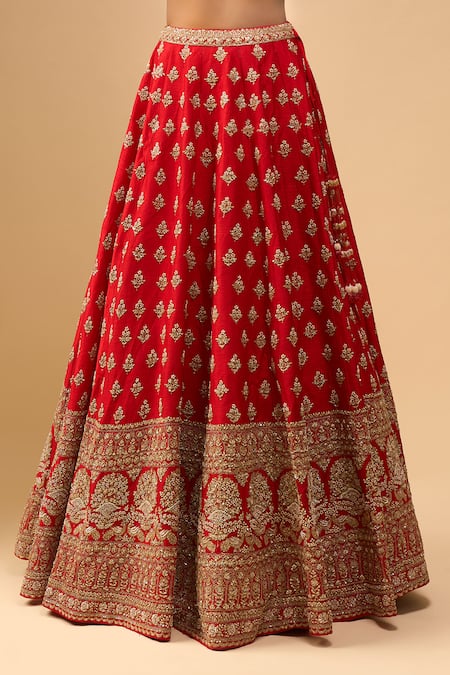 Shop Azeera Red Chiffon Embroidery, Sequins Sweetheart Neck Bridal Lehenga Set Online at Aza Fashions Shop_Azeera_Red Chiffon Embroidery, Sequins Sweetheart Neck Bridal Lehenga Set _Online_at_Aza_Fashions