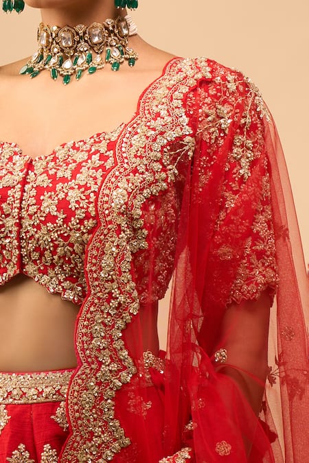 Azeera Red Chiffon Embroidery, Sequins Sweetheart Neck Bridal Lehenga Set at Aza Fashions Azeera_Red Chiffon Embroidery, Sequins Sweetheart Neck Bridal Lehenga Set _at_Aza_Fashions