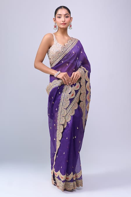 Buy Azeera Purple Embroidery, Zari, Sequins Saree With Unstitched Blouse Piece Online at Aza Fashions Buy_Azeera_Purple Embroidery, Zari, Sequins Saree With Unstitched Blouse Piece _Online_at_Aza_Fashions