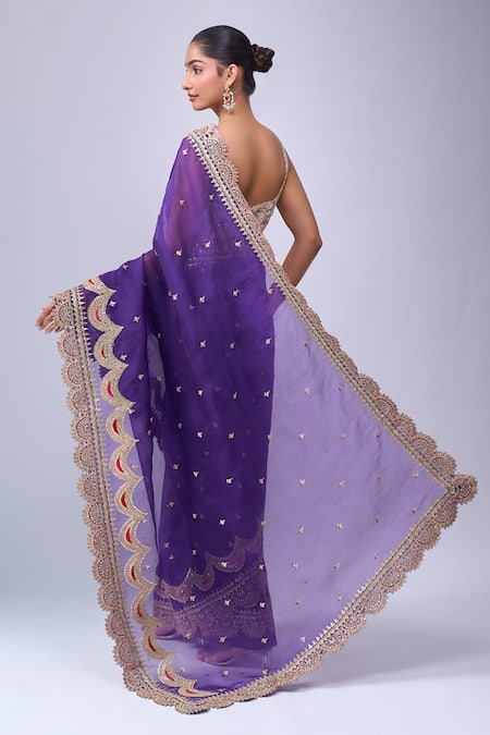 Shop Azeera Purple Embroidery, Zari, Sequins Saree With Unstitched Blouse Piece at Aza Fashions Shop_Azeera_Purple Embroidery, Zari, Sequins Saree With Unstitched Blouse Piece _at_Aza_Fashions