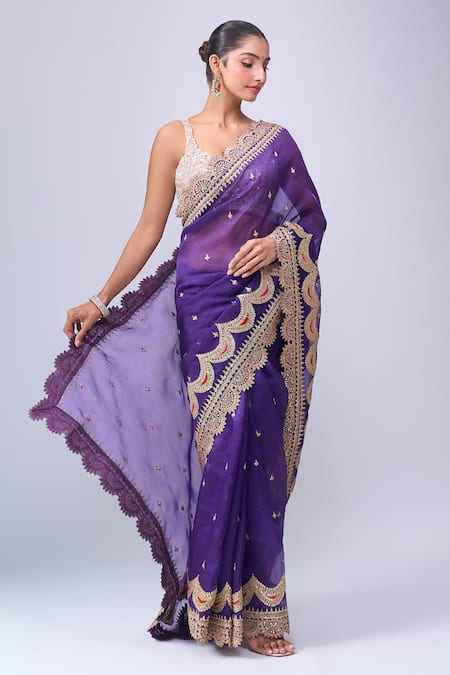 Shop Azeera Purple Embroidery, Zari, Sequins Saree With Unstitched Blouse Piece Online at Aza Fashions Shop_Azeera_Purple Embroidery, Zari, Sequins Saree With Unstitched Blouse Piece _Online_at_Aza_Fashions