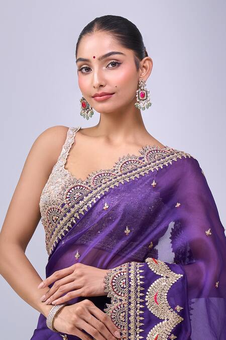 Azeera Purple Embroidery, Zari, Sequins Saree With Unstitched Blouse Piece at Aza Fashions Azeera_Purple Embroidery, Zari, Sequins Saree With Unstitched Blouse Piece _at_Aza_Fashions