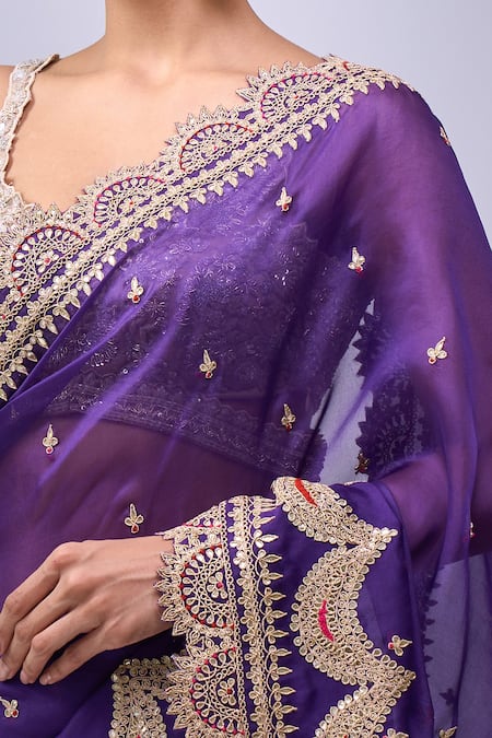 Buy Azeera Purple Embroidery, Zari, Sequins Saree With Unstitched Blouse Piece Buy_Azeera_Purple Embroidery, Zari, Sequins Saree With Unstitched Blouse Piece