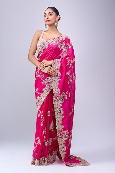 Buy Azeera Magenta Embroidery, Zari, Metallic Thread Saree With Unstitched Blouse Piece Online at Aza Fashions Buy_Azeera_Magenta Embroidery, Zari, Metallic Thread Saree With Unstitched Blouse Piece _Online_at_Aza_Fashions