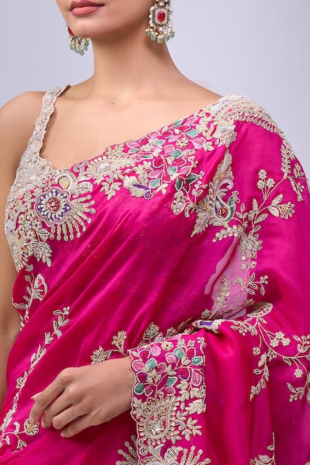 Shop Azeera Magenta Embroidery, Zari, Metallic Thread Saree With Unstitched Blouse Piece Online at Aza Fashions Shop_Azeera_Magenta Embroidery, Zari, Metallic Thread Saree With Unstitched Blouse Piece _Online_at_Aza_Fashions