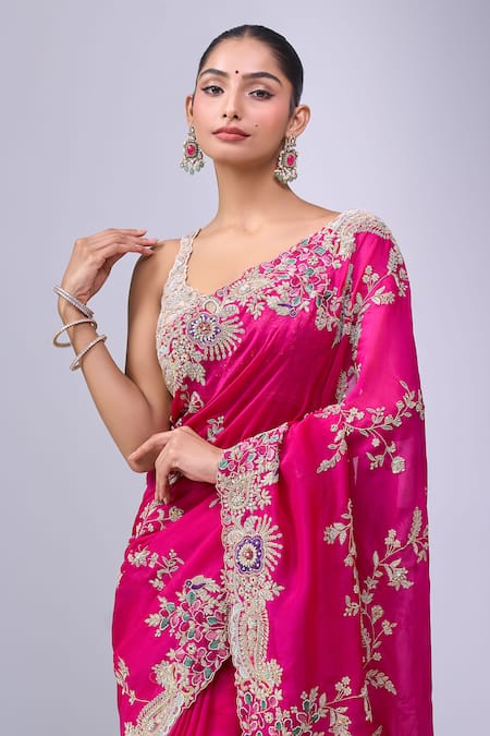 Azeera Magenta Embroidery, Zari, Metallic Thread Saree With Unstitched Blouse Piece at Aza Fashions Azeera_Magenta Embroidery, Zari, Metallic Thread Saree With Unstitched Blouse Piece _at_Aza_Fashions