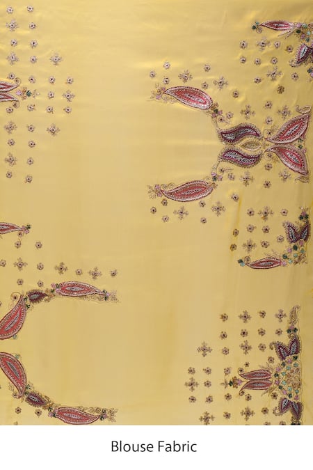 Shop_Azeera_Yellow Embroidery, Sequins, Zari Saree With Unstitched Blouse Piece _Online_at_Aza_Fashions