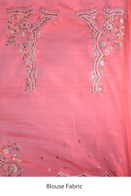 Azeera_Red Embroidery, Metallic Thread Floral Saree With Unstitched Blouse Piece _Online_at_Aza_Fashions