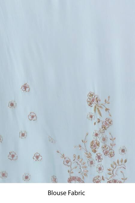 Azeera_Blue Embroidery, Sequins, Zari Saree With Unstitched Blouse Piece_Online_at_Aza_Fashions