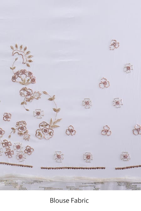 Azeera_Ivory Embroidery, Sequins, Zari Floral Saree With Unstitched Blouse Piece_Online_at_Aza_Fashions