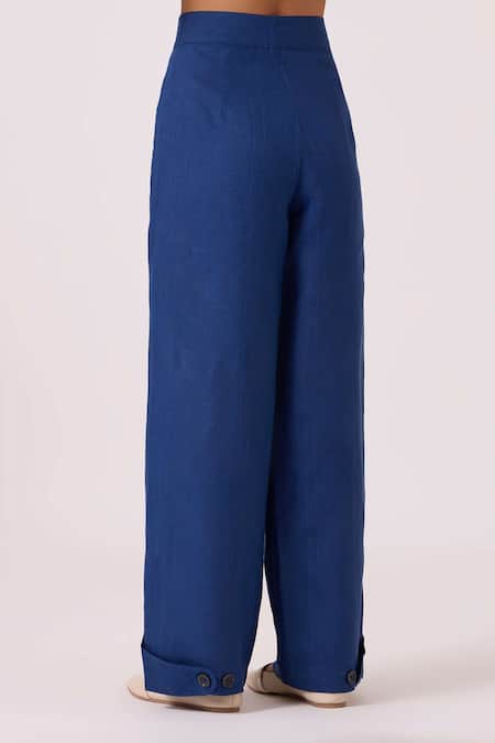 Shop_The Summer House_Blue Linen Aldous Ink High Waist Pant _Online_at_Aza_Fashions