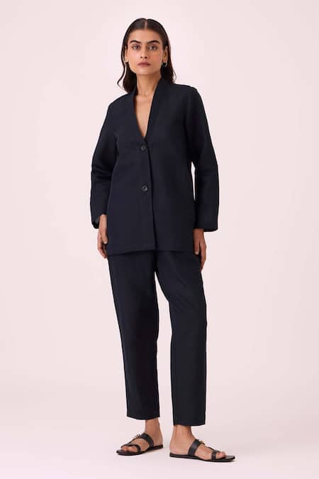 Shop The Summer House Black Linen, Cotton Andrei Trouser at Aza Fashions Shop_The Summer House_Black Linen, Cotton Andrei Trouser _at_Aza_Fashions