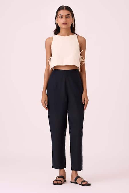 The Summer House Black Linen, Cotton Andrei Trouser Online at Aza Fashions The Summer House_Black Linen, Cotton Andrei Trouser _Online_at_Aza_Fashions