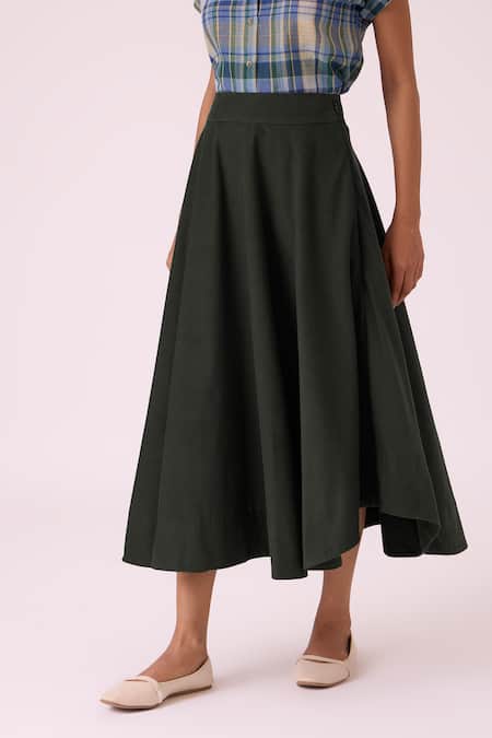 Buy_The Summer House_Green Corduroy, Cotton Boga Needlecord Flared Skirt _Online_at_Aza_Fashions
