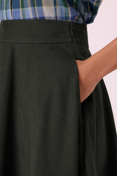 The Summer House_Green Corduroy, Cotton Boga Needlecord Flared Skirt _at_Aza_Fashions