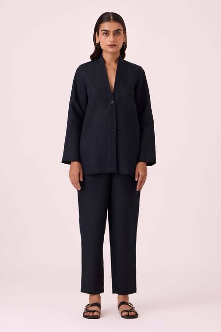 Buy The Summer House Black Linen, Cotton V-neck Darcy Jacket Online at Aza Fashions Buy_The Summer House_Black Linen, Cotton V-neck Darcy Jacket _Online_at_Aza_Fashions