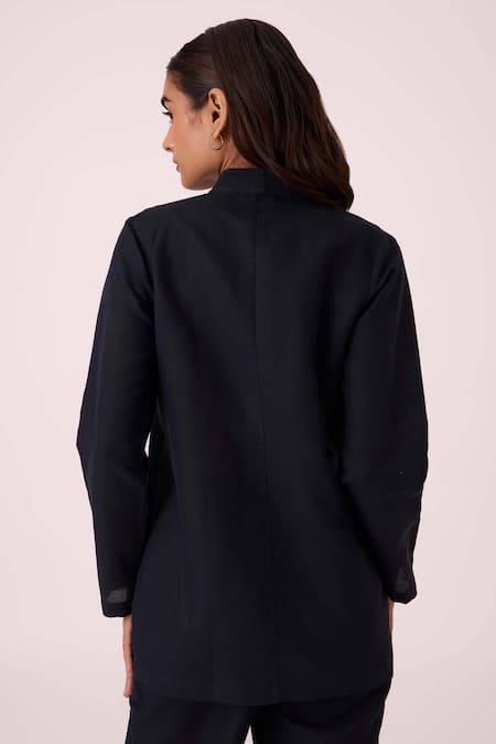 Shop The Summer House Black Linen, Cotton V-neck Darcy Jacket at Aza Fashions Shop_The Summer House_Black Linen, Cotton V-neck Darcy Jacket _at_Aza_Fashions