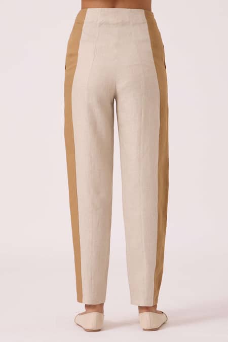 Buy The Summer House Beige Linen V-neck Dimtri Panelled Jacket And Pant Set Buy_The Summer House_Beige Linen V-neck Dimtri Panelled Jacket And Pant Set