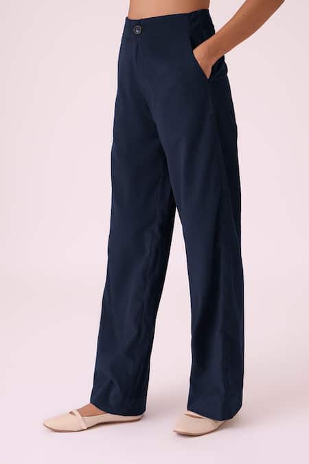 The Summer House_Navy Corduroy, Cotton Hatchi Blue Needlecord Wide Legged Pant_at_Aza_Fashions